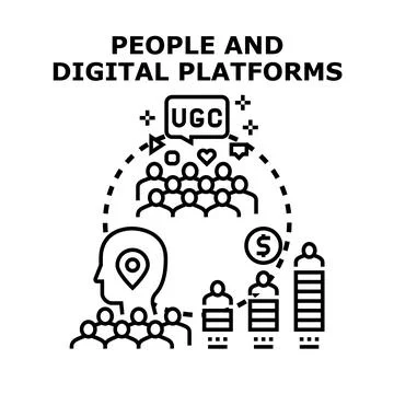 People interacting with digital platforms creating user content Stock Illustration