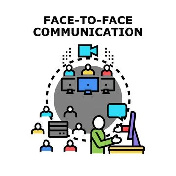 People interacting face to face and virtually communicating Stock Illustration