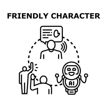 People interacting with a friendly artificial intelligence chatbot Stock Illustration