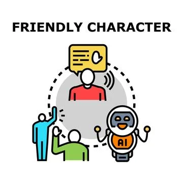 People interacting with a friendly artificial intelligence chatbot Stock Illustration