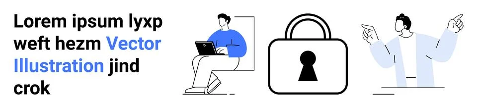 People Interacting with Technology and Security Concepts in Modern Workspace Stock-Illustration