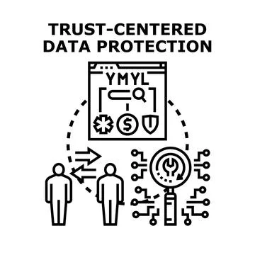 People interacting with trust centered data protection concept Illustrazione stock