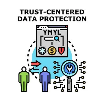 People interacting with trust centered data protection concept Stock Illustration