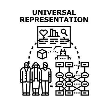 People interacting with universal data representation and ai Stock Illustration