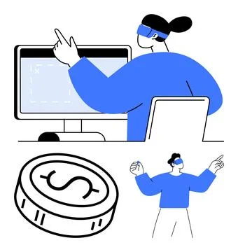 People interacting with VR technology for business and finance applications Stock Illustration