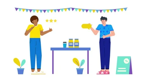People interaction in modern shopping stand food courts illustration business Stock Footage 283945155