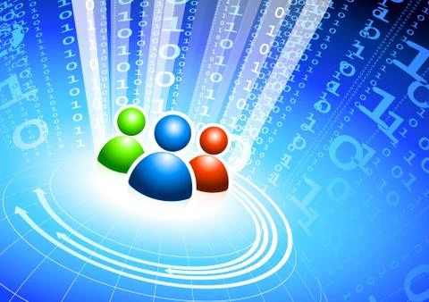 People with internet binary code background icon Stock Illustration
