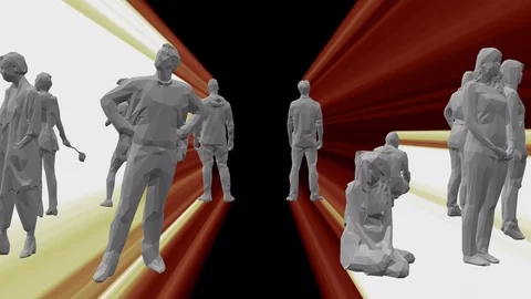 People in isolated loop animation with light rays in behind Vídeos de archivo 111749533