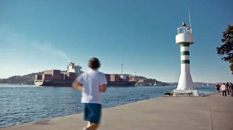 People Jogging in the Bosphorus Stock Footage 29419355