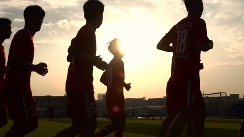 People jogging during beautiful sunset, super slow motion Stock-Footage 75902589