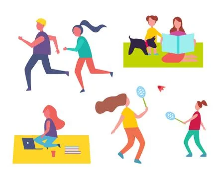 People Jogging Playing Games Vector Illustration Stock Illustration
