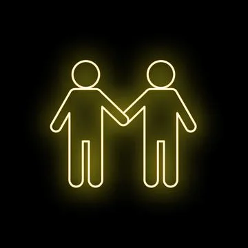 People joining hands creating neon yellow partnership icon Stock Illustration