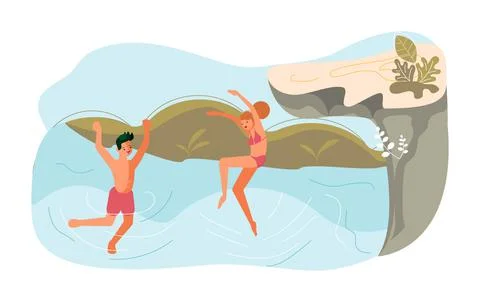People jumping off a cliff Summer activity Stock Illustration
