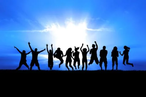 People jumping in sun rays Stock Photos