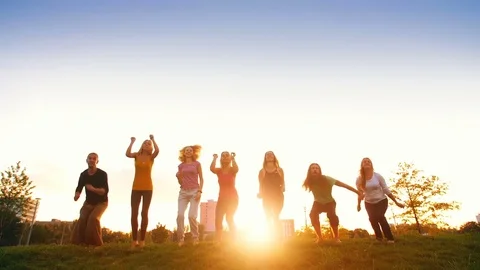 People Jumping at Sunset 스톡 동영상 81159590