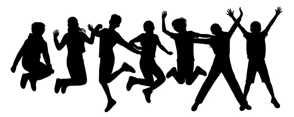 People jumping together, full length portrait of a cheerful man and woman Stock Illustration
