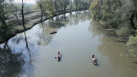 People kanoeing on river Stock Footage 239404719
