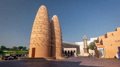 People at the Katara Mosque in Doha Video stock 309408359