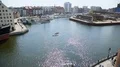 People kayaking on Motlawa river in Gdansk, active life and sport, hobby HD Footage