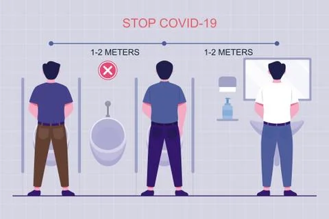 People keep distancing from each other and wearing face mask go to the toilet. Stock Illustration