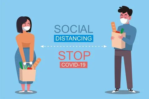 People keeping social distance in a queue Stock Illustration