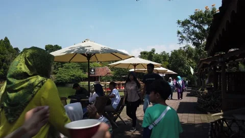 People on The Lakeside, Established Shot of Floating Market Lembang Stock Footage 130229760