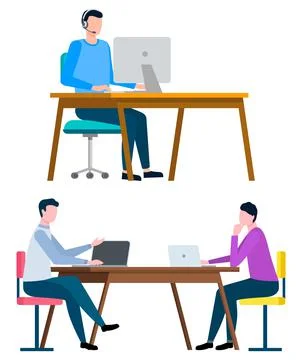 People at Laptop and Computer Isolated Characters イラスト素材
