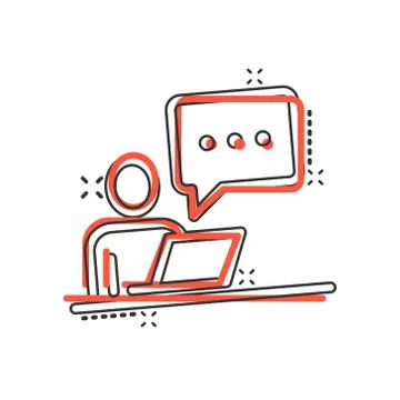 People with laptop computer icon in comic style. Pc user cartoon vector illus 스톡 일러스트