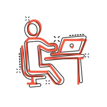 People with laptop computer icon in comic style. Pc user cartoon vector illus 스톡 일러스트