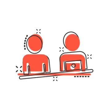 People with laptop computer icon in comic style. Pc user cartoon vector illus Stock Illustration