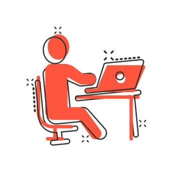 People with laptop computer icon in comic style. Pc user cartoon vector illus Illustrazione stock