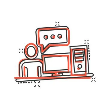 People with laptop computer icon in comic style. Pc user cartoon vector illus Stock Illustration