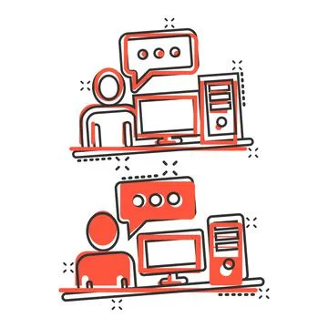 People with laptop computer icon in comic style. Pc user cartoon vector illus Stock Illustration