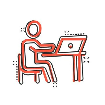 People with laptop computer icon in comic style. Pc user cartoon vector illus 스톡 일러스트