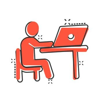 People with laptop computer icon in comic style. Pc user cartoon vector illus Stock Illustration