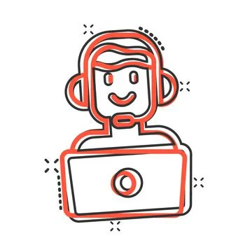 People with laptop computer icon in comic style. Pc user cartoon vector illus 스톡 일러스트