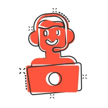People with laptop computer icon in comic style. Pc user cartoon vector illus Illustrazione stock