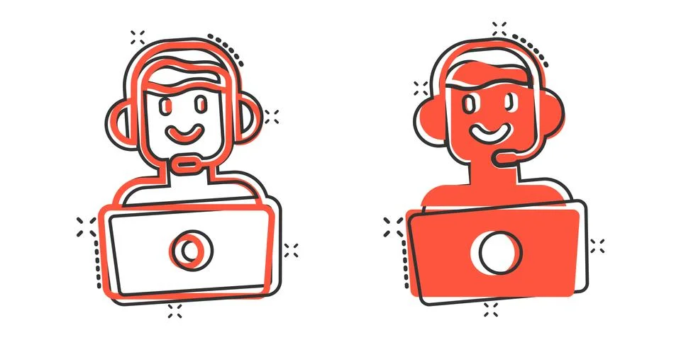 People with laptop computer icon in comic style. Pc user cartoon vector illus 스톡 일러스트