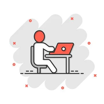 People with laptop computer icon in comic style. Pc user cartoon vector illus 스톡 일러스트