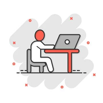 People with laptop computer icon in comic style. Pc user cartoon vector illus Stock Illustration