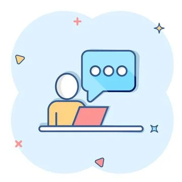 People with laptop computer icon in comic style. Pc user cartoon vector illus 스톡 일러스트