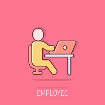 People with laptop computer icon in comic style. Pc user cartoon vector ill.. Stock Illustration