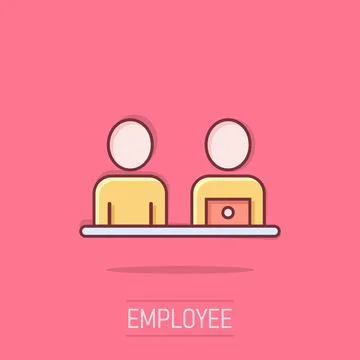 People with laptop computer icon in comic style. Pc user cartoon vector ill.. 스톡 일러스트