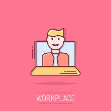 People with laptop computer icon in comic style. Pc user cartoon vector ill.. 스톡 일러스트