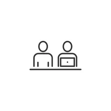 People with laptop computer icon in flat style. Pc user vector illustration o Stock Illustration