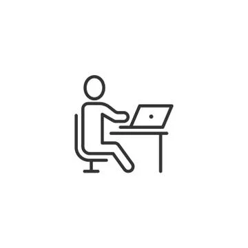 People with laptop computer icon in flat style. Pc user vector illustration o Ilustración de archivo
