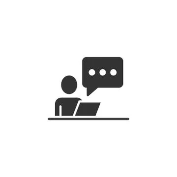 People with laptop computer icon in flat style. Pc user vector illustration o Illustrazione stock