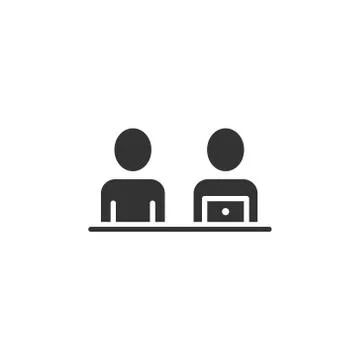 People with laptop computer icon in flat style. Pc user vector illustration o Stock Illustration