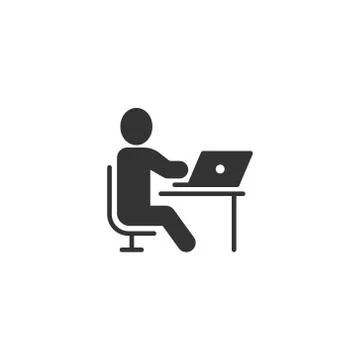 People with laptop computer icon in flat style. Pc user vector illustration o Illustrazione stock