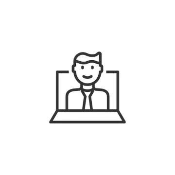 People with laptop computer icon in flat style. Pc user vector illustration o 스톡 일러스트